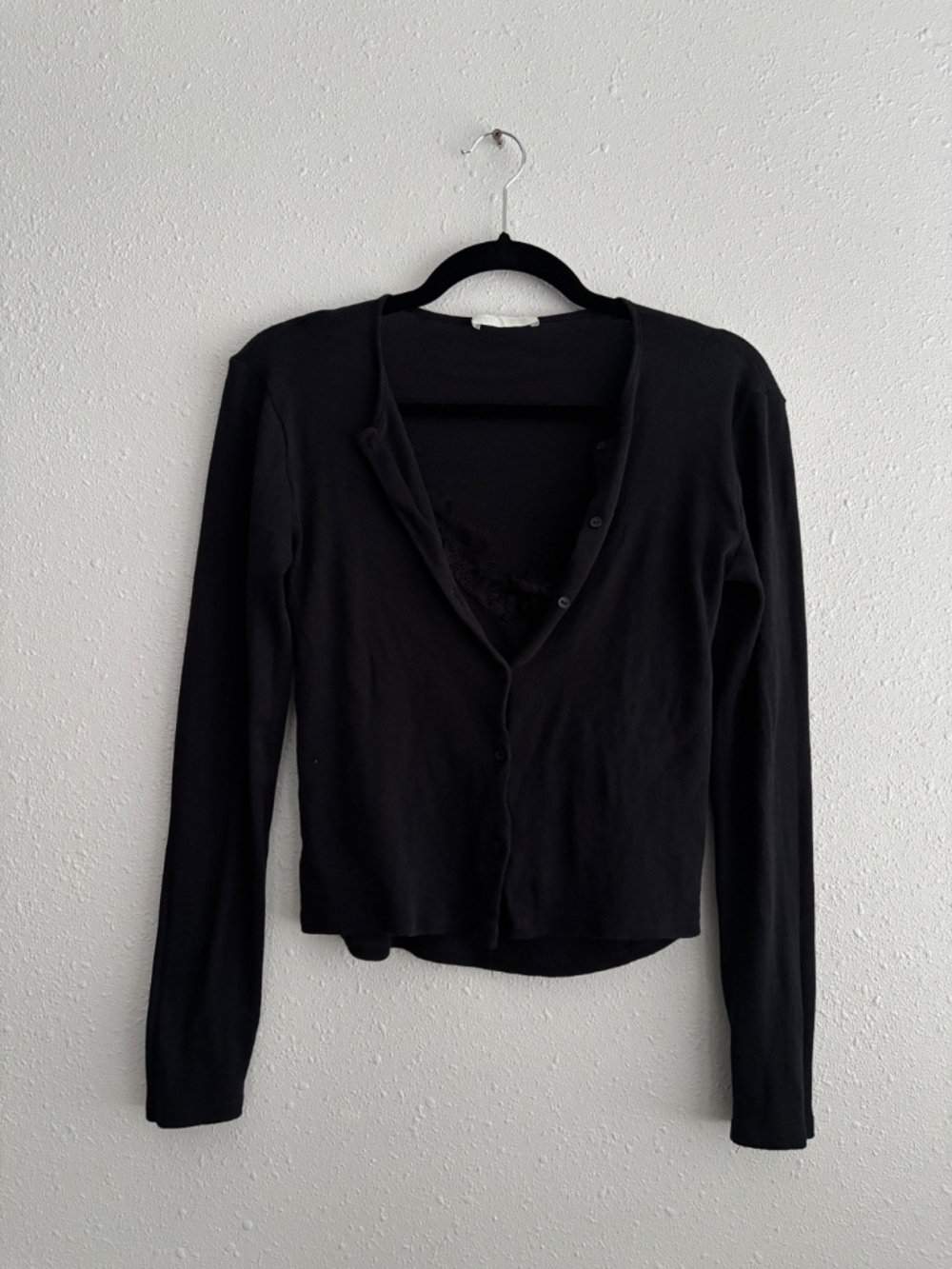 Zara Black LACE TRIMMED COMBINATION CARDIGAN SWEATER AND TOP - Picture 3 of 9